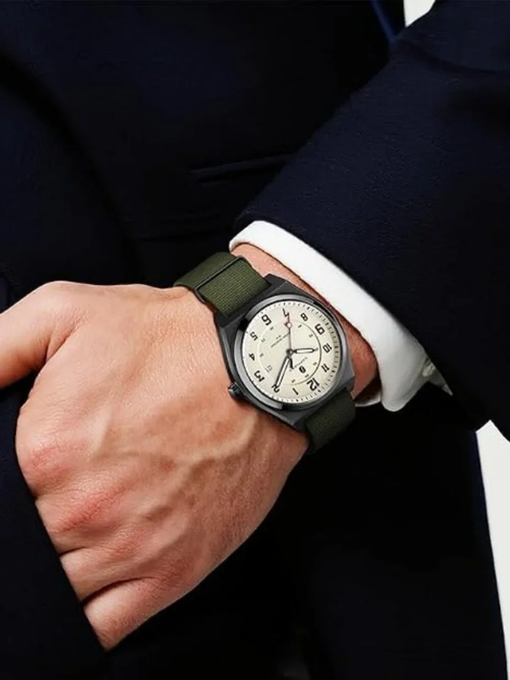 Men's Green Strap White Face Waterproof Analog Quartz Comfortable Wrist Watch